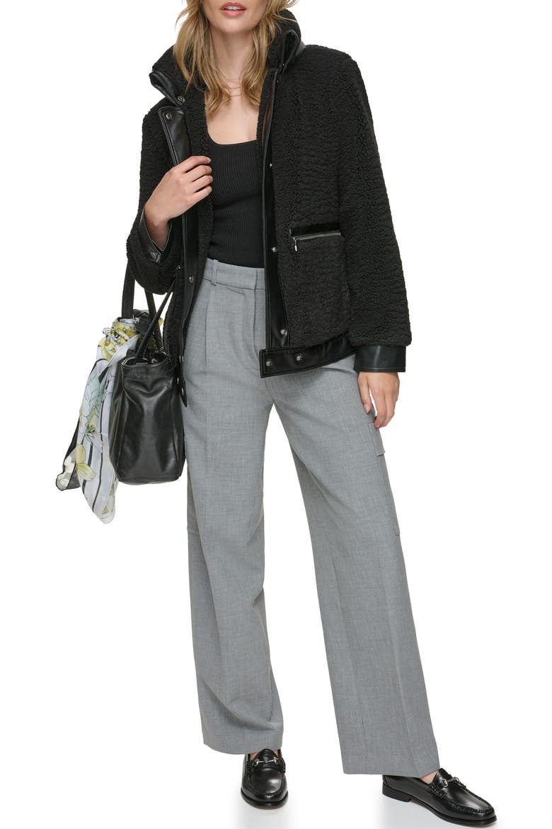Zepita Faux Shearling Bomber Jacket, Alternate, color, BLACK