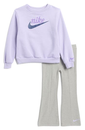 Nike Kids' New Impressions Crewneck Top & Flared Leggings Set In Dark Grey Heather