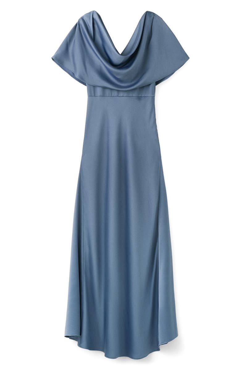 MANGO Drape Neck Satin Maxi Dress, Main, color, Charcoal