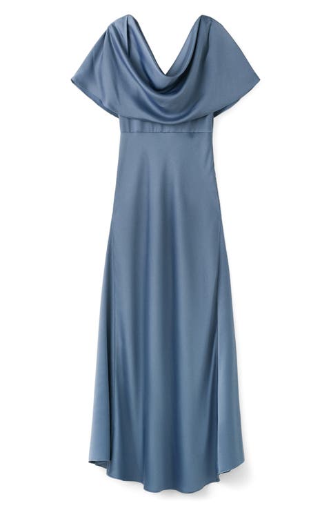Drape Neck Satin Maxi Dress