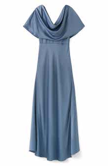 Drape Neck Satin Maxi Dress