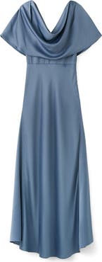 MANGO Drape Neck Satin Maxi Dress
