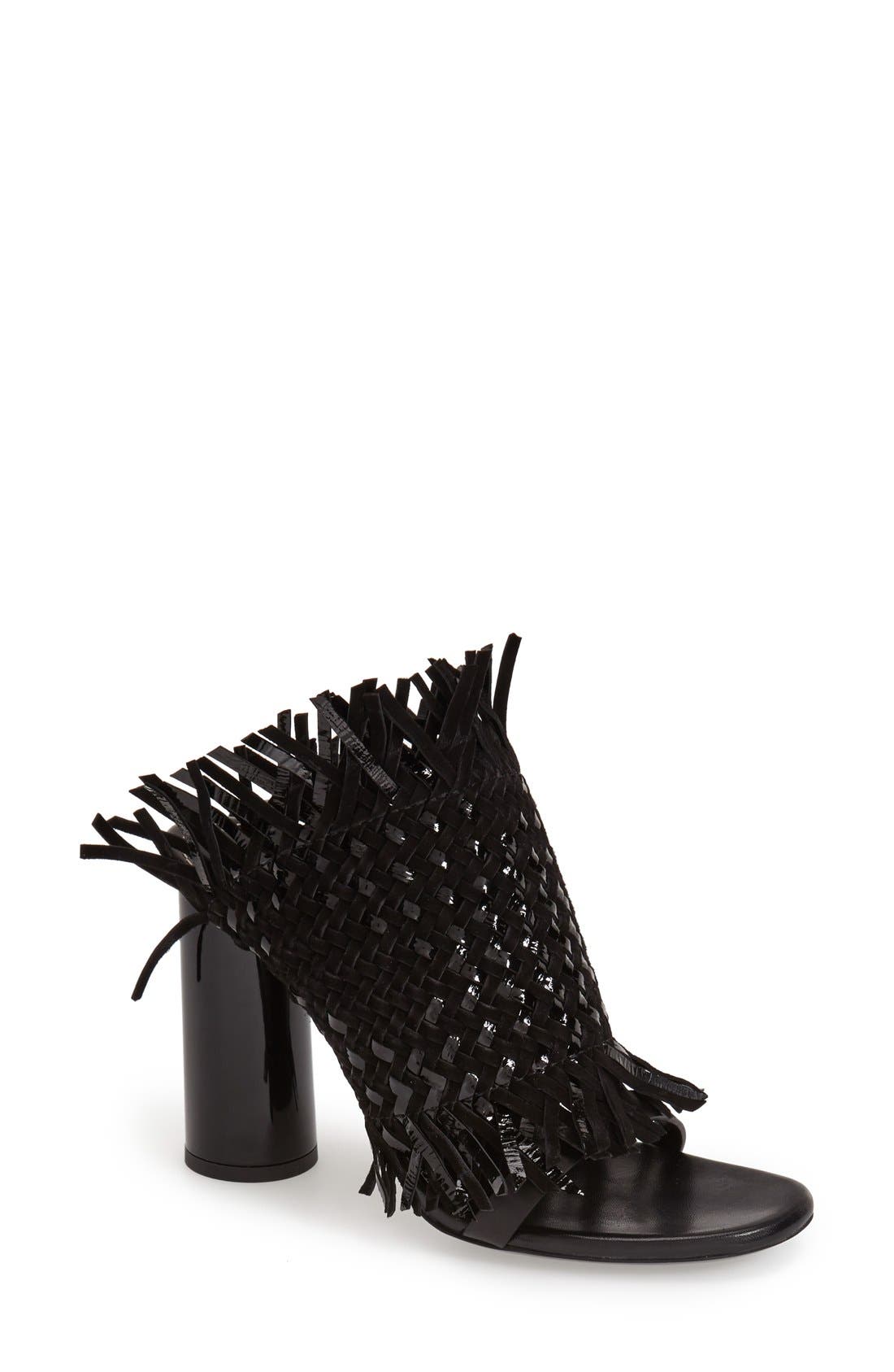 Woven Fringe Mule, Main, color, BLACK