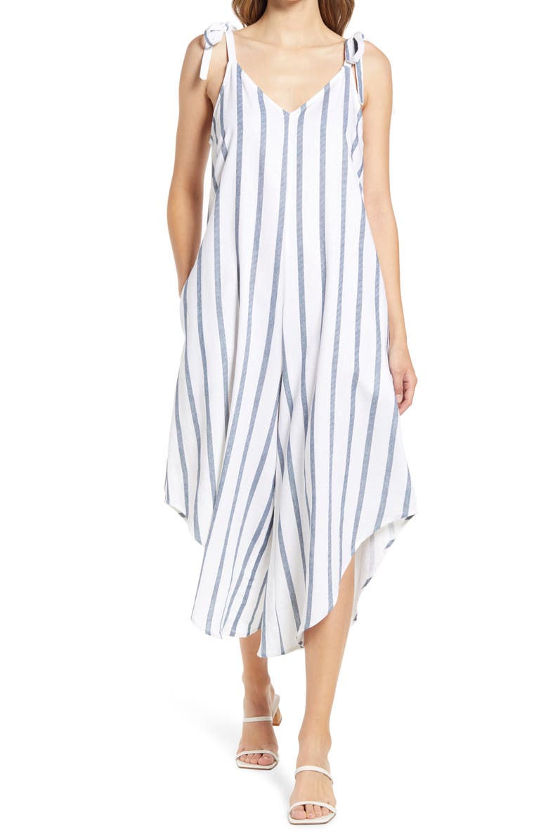 Vince Camuto Stripe Shoulder Tie Crop Jumpsuit, Main, color, 