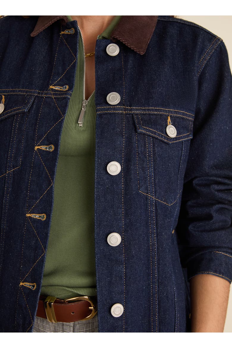 Nalan Denim Trucker Jacket, Alternate, color, Dark Denim & Dark Chocolate