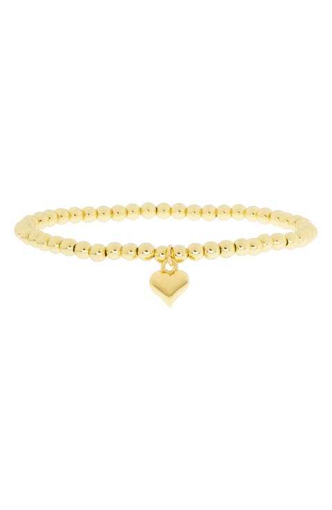 Heart Charm Ball Chain Stretch Bracelet