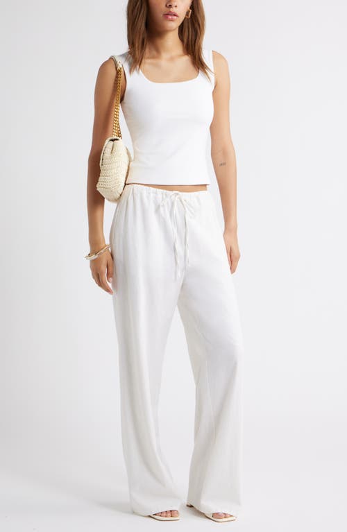 Open Edit Wide Leg Linen Blend Pants In White