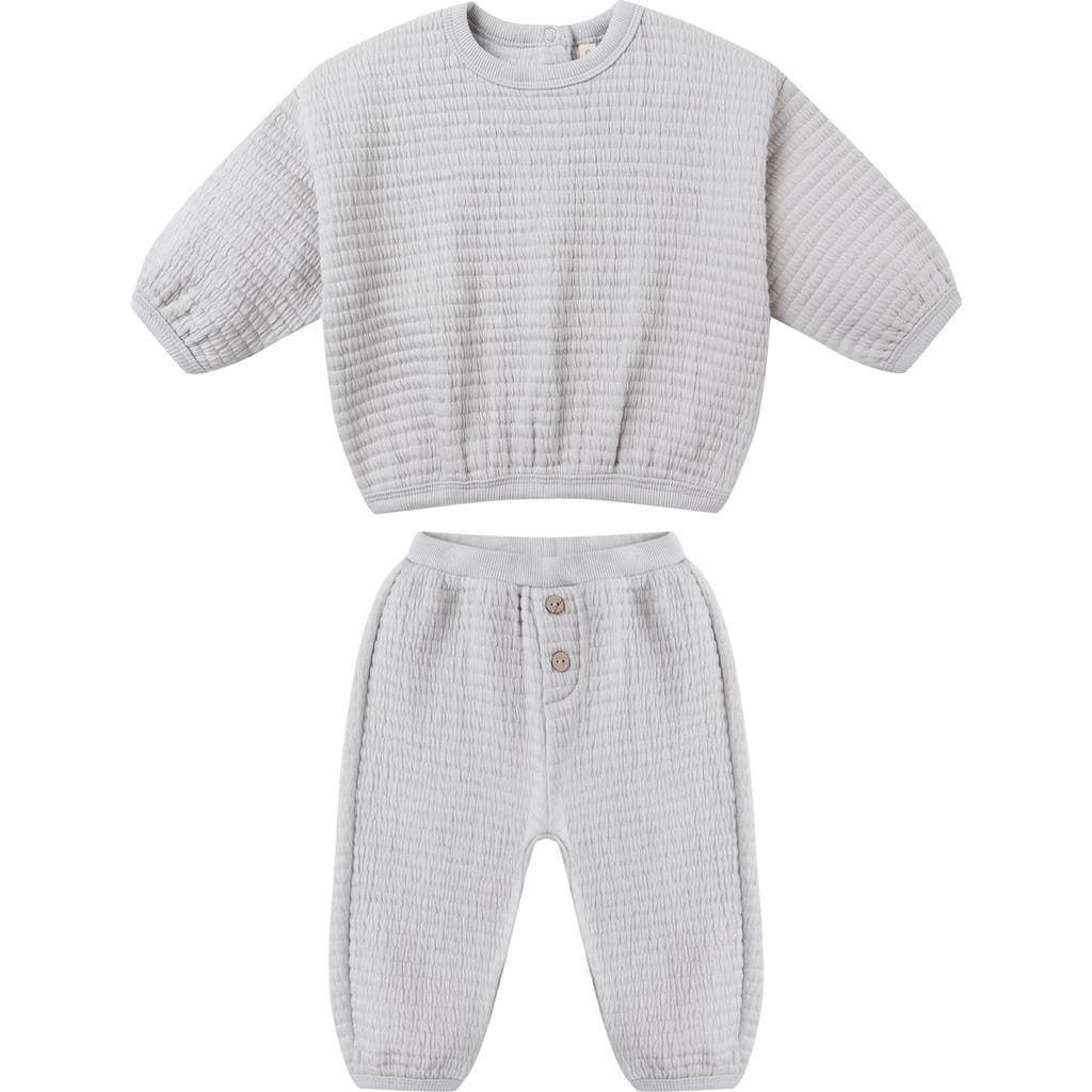 Quincy Mae Smock Cotton Blend Top & Jogger Set In Gray