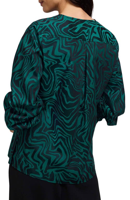 Foxcroft Alicia Zebra Print Cotton Blend Popover Top In Green