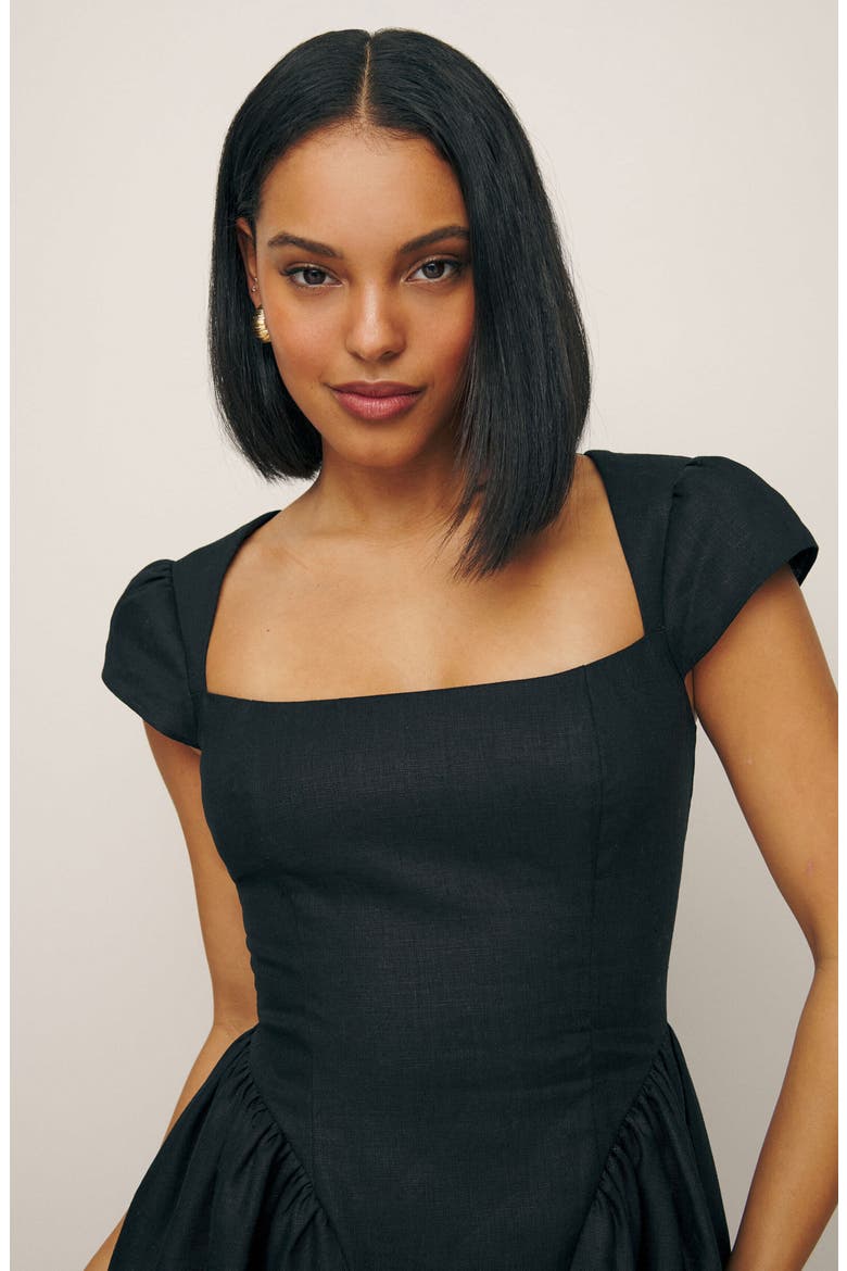 Oaklyn Cap Sleeve Linen Minidress, Alternate, color, BLACK