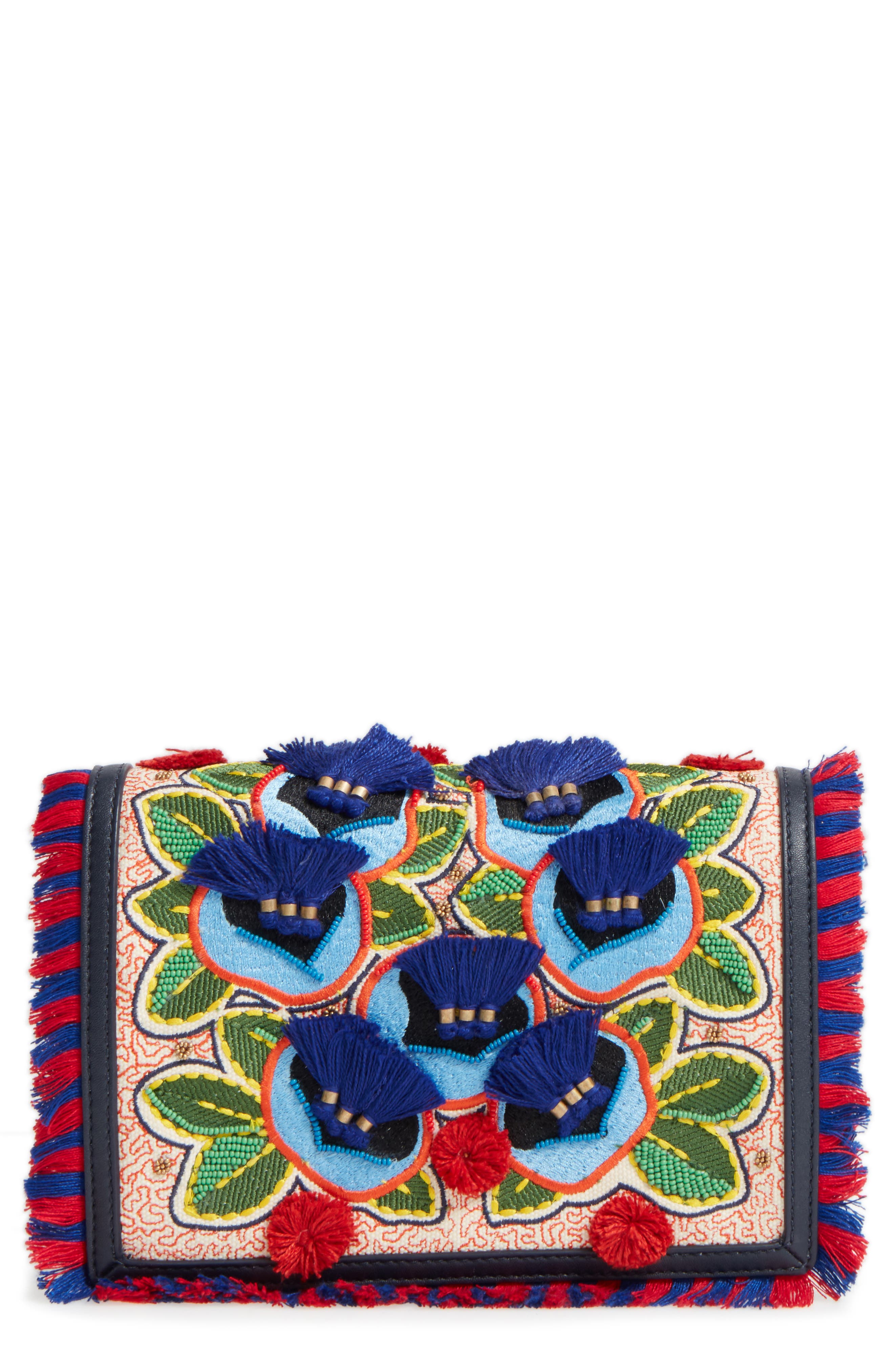 Tory Burch Embroidered Floral Crossbody Bag, Main, color, 