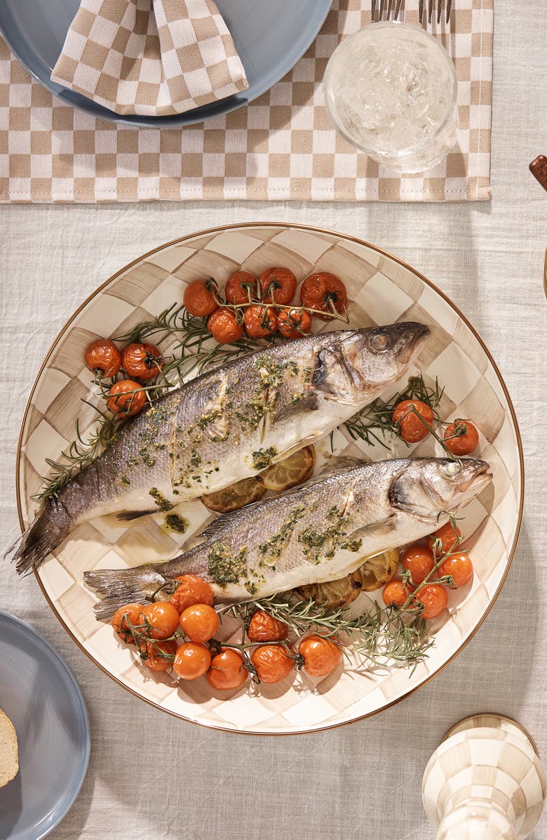 MACKENZIE CHILDS Mocha Check Enameled Steel Abundant Bowl, Alternate, color, Beige/White