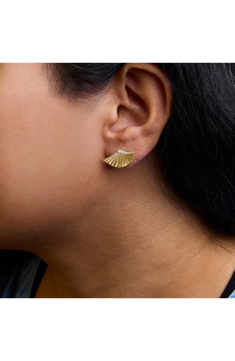 Haus of Brilliance 14K Yellow Gold Plated Silver Diamond Accent Fan Wing Stud Earrings, Alternate, color, Yellow