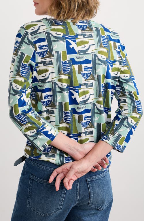 Seasalt Cornwall Kellow Print Three Quarter Sleeve Jersey Top In Blue