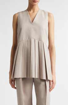 Pleated Wool Gabardine Top