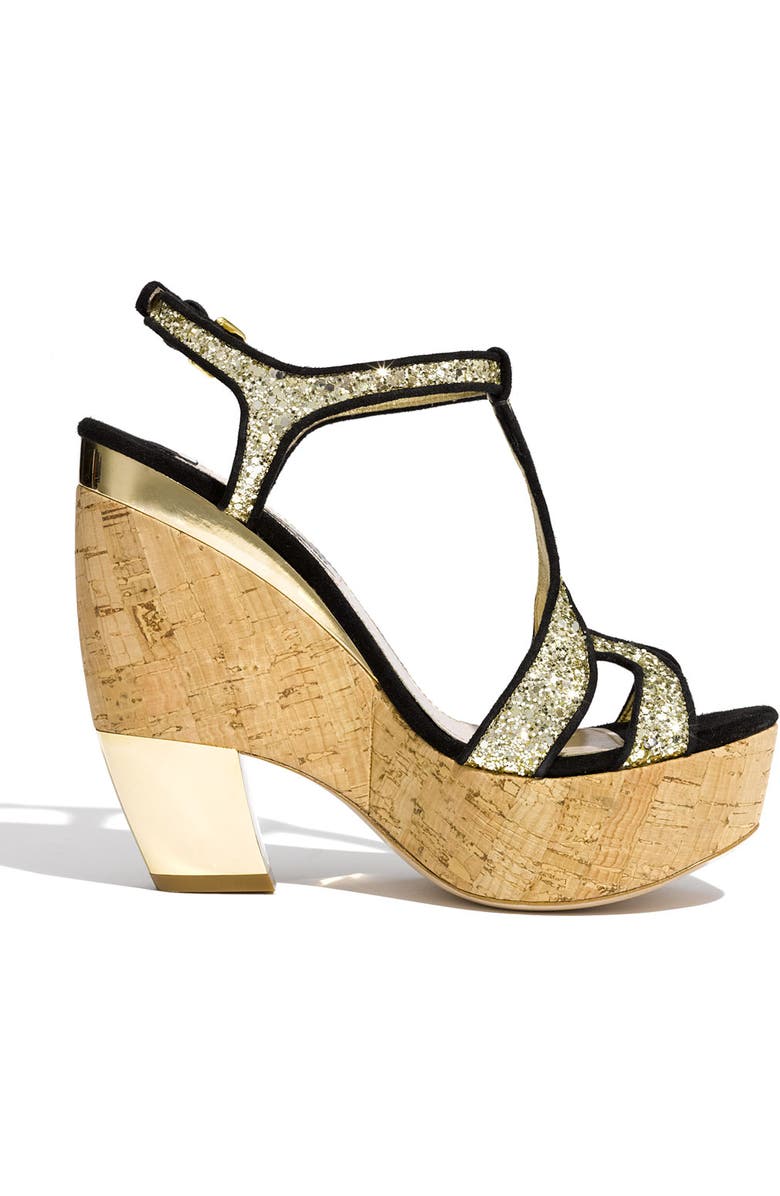 Miu Miu Glitter Wedge Platform Sandal, Alternate, color,