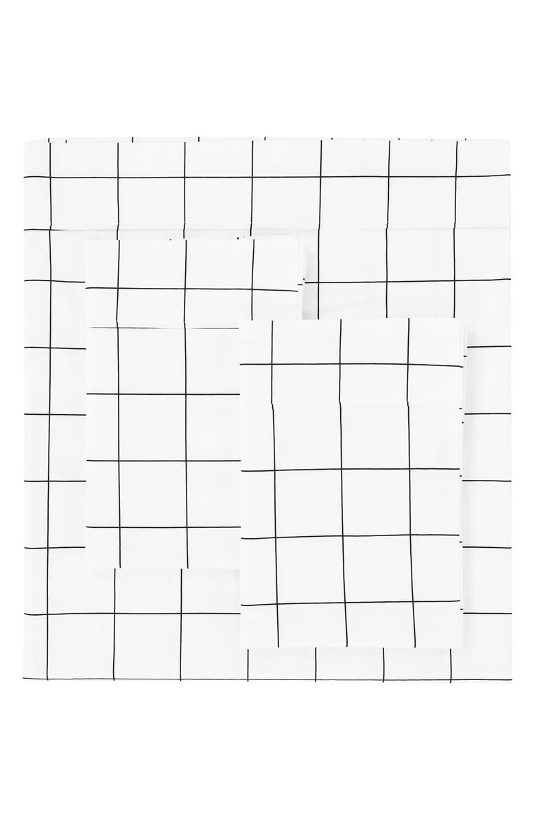 MELANGE HOME Grid Percale Cotton Sheet Set, Main, color, Black