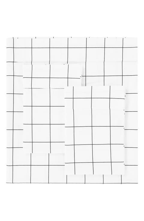 Grid Percale Cotton Sheet Set