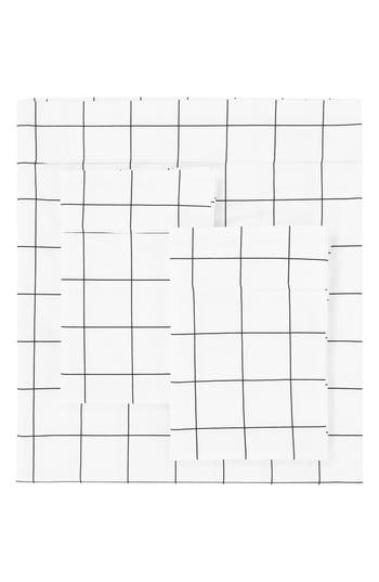 Melange Home Grid Percale Cotton Sheet Set