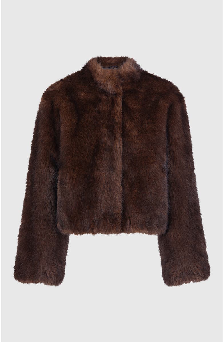 Lyla Grant Fur-Free Sable (Faux Fur) Jacket, Stand Collar, Alternate, color, Brown