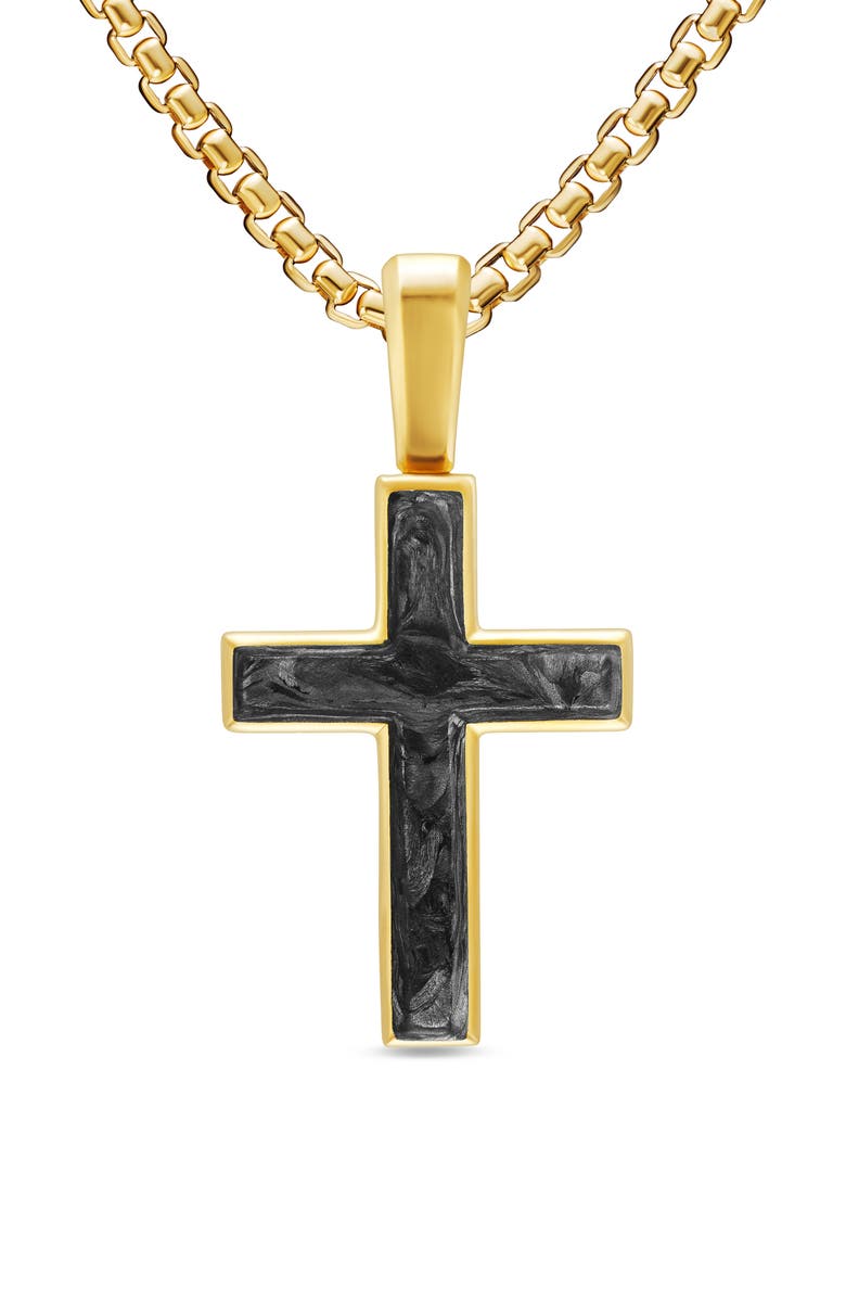 David Yurman Cross Amulet in 18K Yellow Gold with Forged Carbon, 24mm, Main, color, Gold
