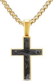 David Yurman Cross Amulet in 18K Yellow Gold with Forged Carbon, 24mm