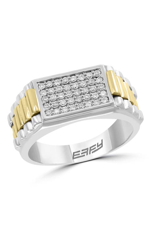 Diamond Two-Tone Statement Ring in Sterling Silver & 14K Yellow Gold