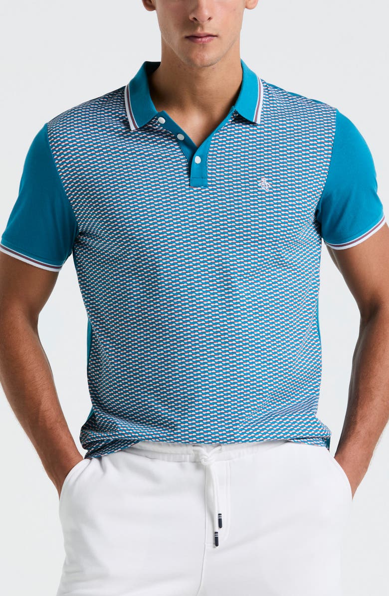 Original Penguin Geometric Print Cotton Polo, Main, color, Mosaic Blue