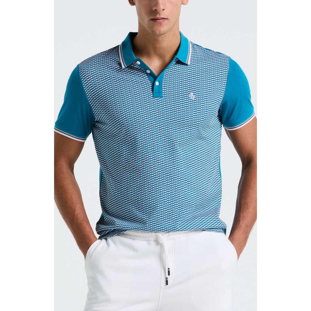 Original Penguin Geometric Print Cotton Polo In Mosaic Blue