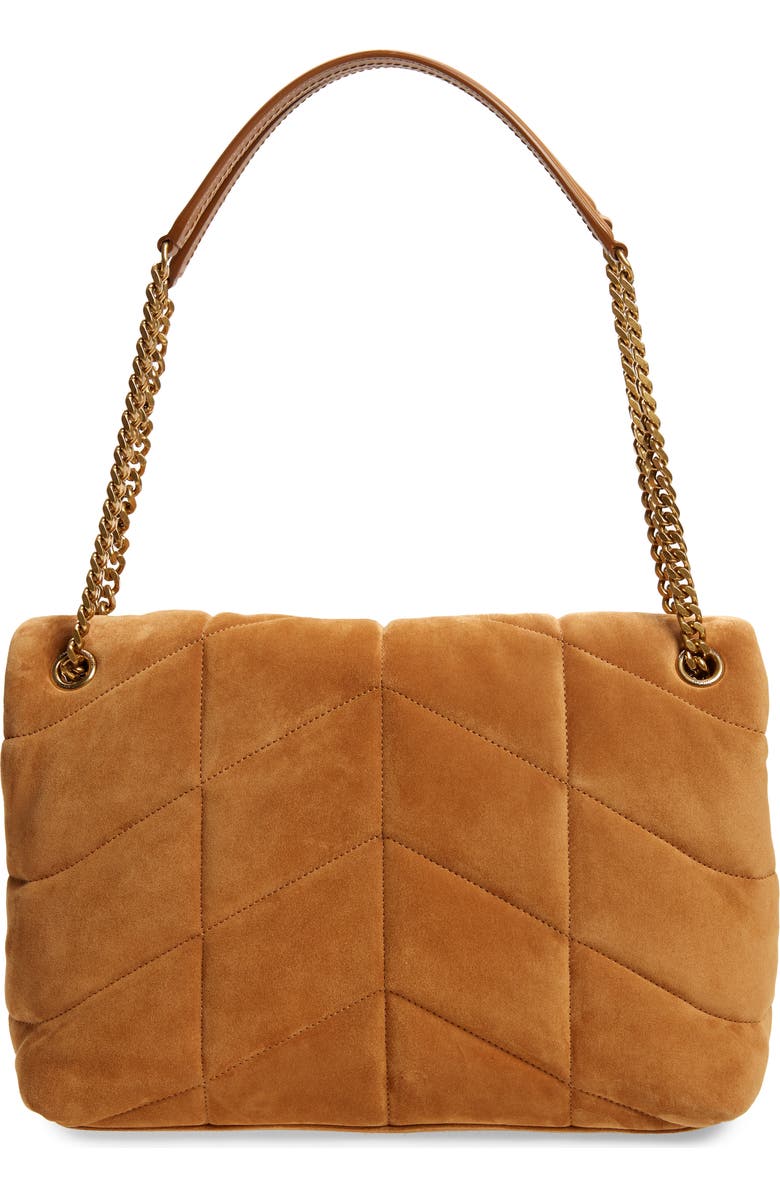 Saint Laurent Medium Loulou Puffer Matelassé Suede Shoulder Bag, Alternate, color,