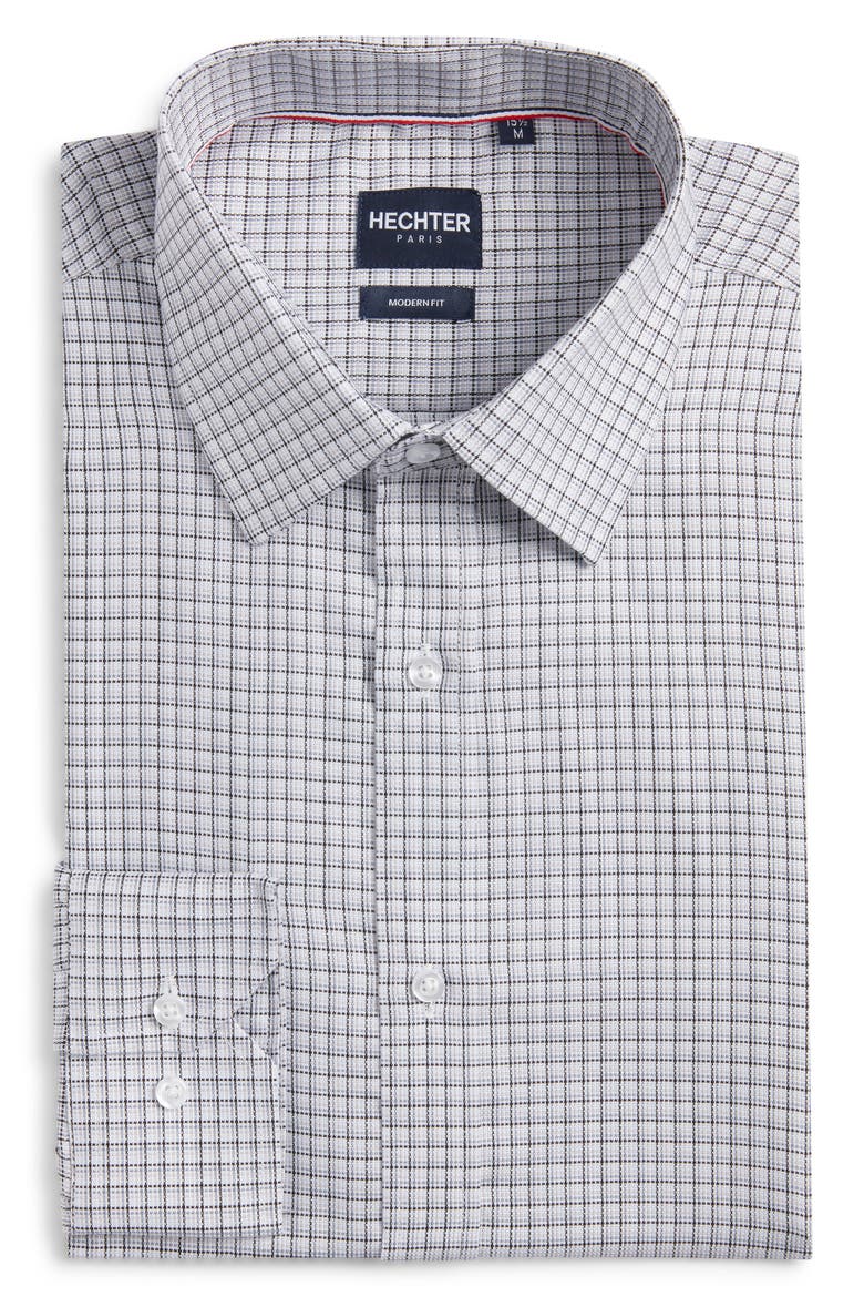 Modern Fit Check Textured Cotton Dress Shirt, Alternate, color, GREY