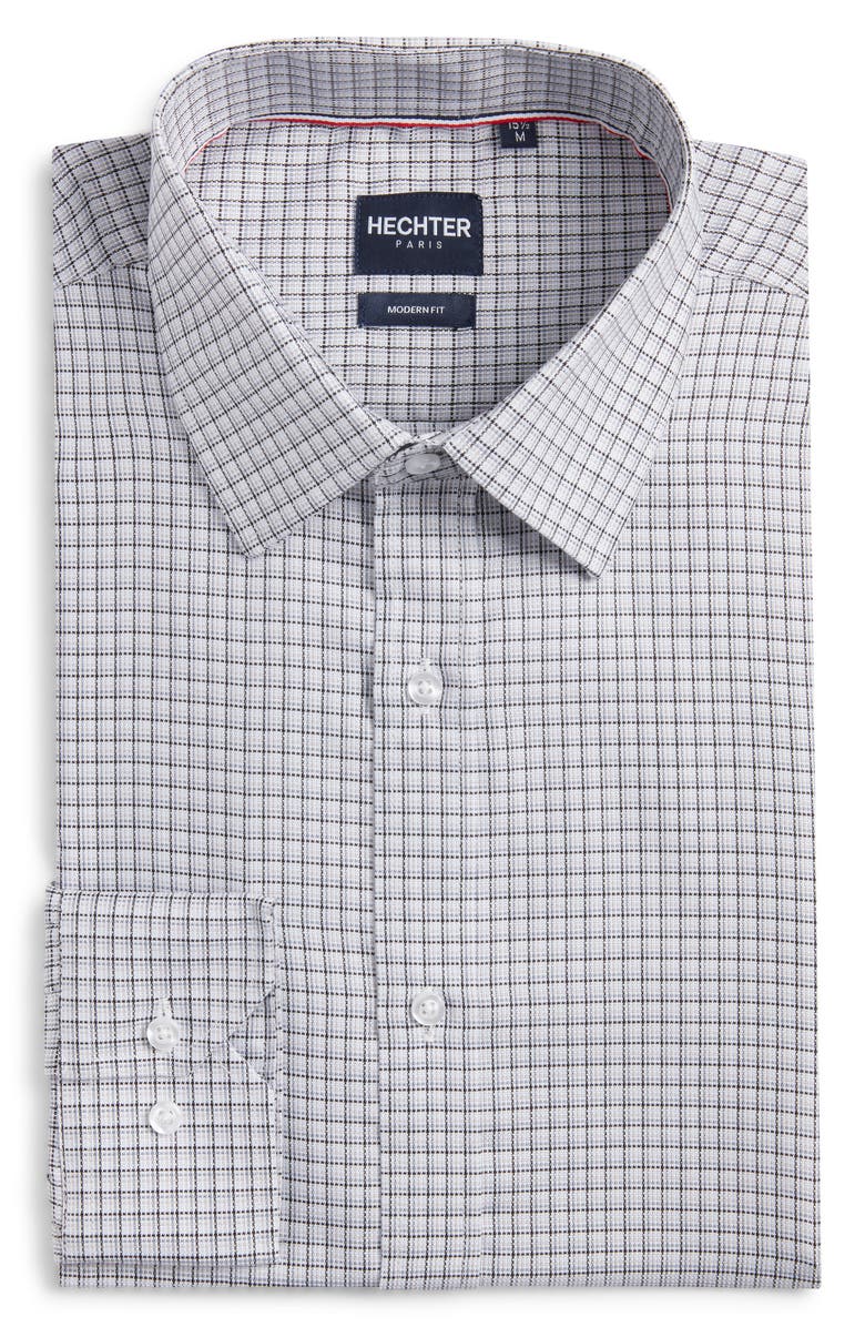 DANIEL HECHTER Modern Fit Check Textured Cotton Dress Shirt, Alternate, color, Grey