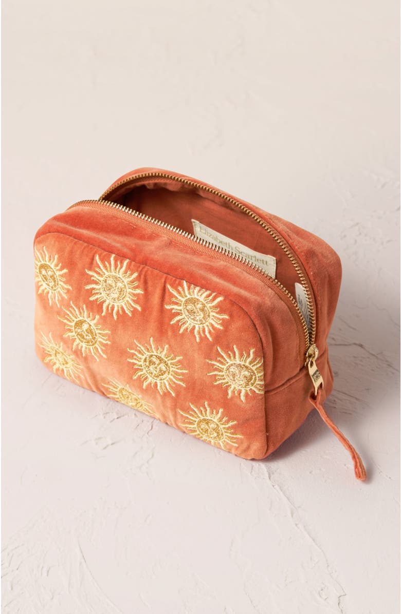 Elizabeth Scarlett Sun Goddess Velvet Makeup Bag, Alternate, color, Rust