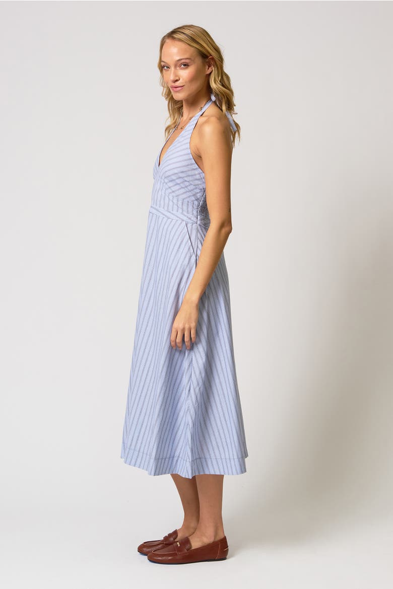 Ora Poplin Stripe Halter Dress, Alternate, color, BLUE