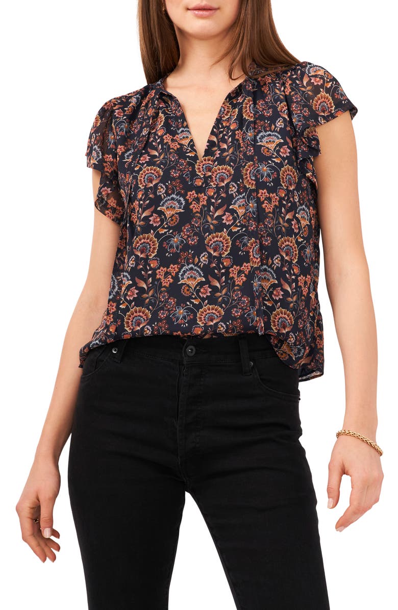1.STATE Floral Flutter Sleeve Blouse, Main, color, 