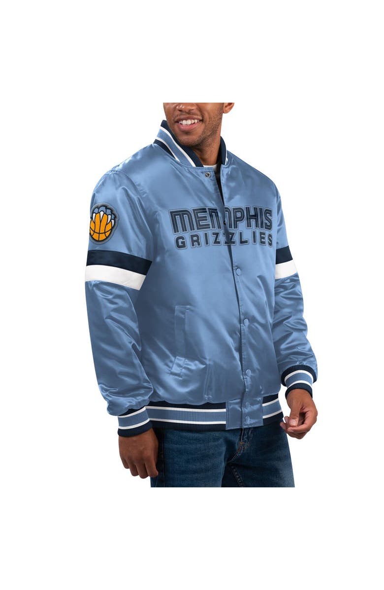 STARTER Men's Starter Light Blue Memphis Grizzlies Home Game Satin Full-Snap Varsity Jacket, Alternate, color, 