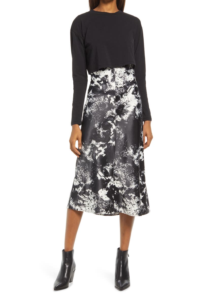 Vance Long Sleeve Top & Slip Dress, Main, color, BLACK
