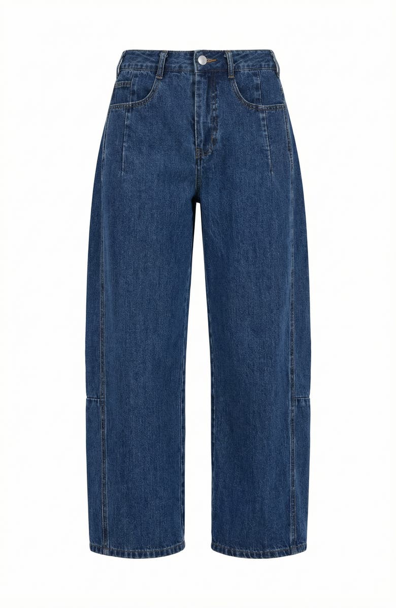 Modenaire Barrel Leg Denim Pants with Contrast Seams, High Waist and Pockets, Alternate, color, Dark Blue