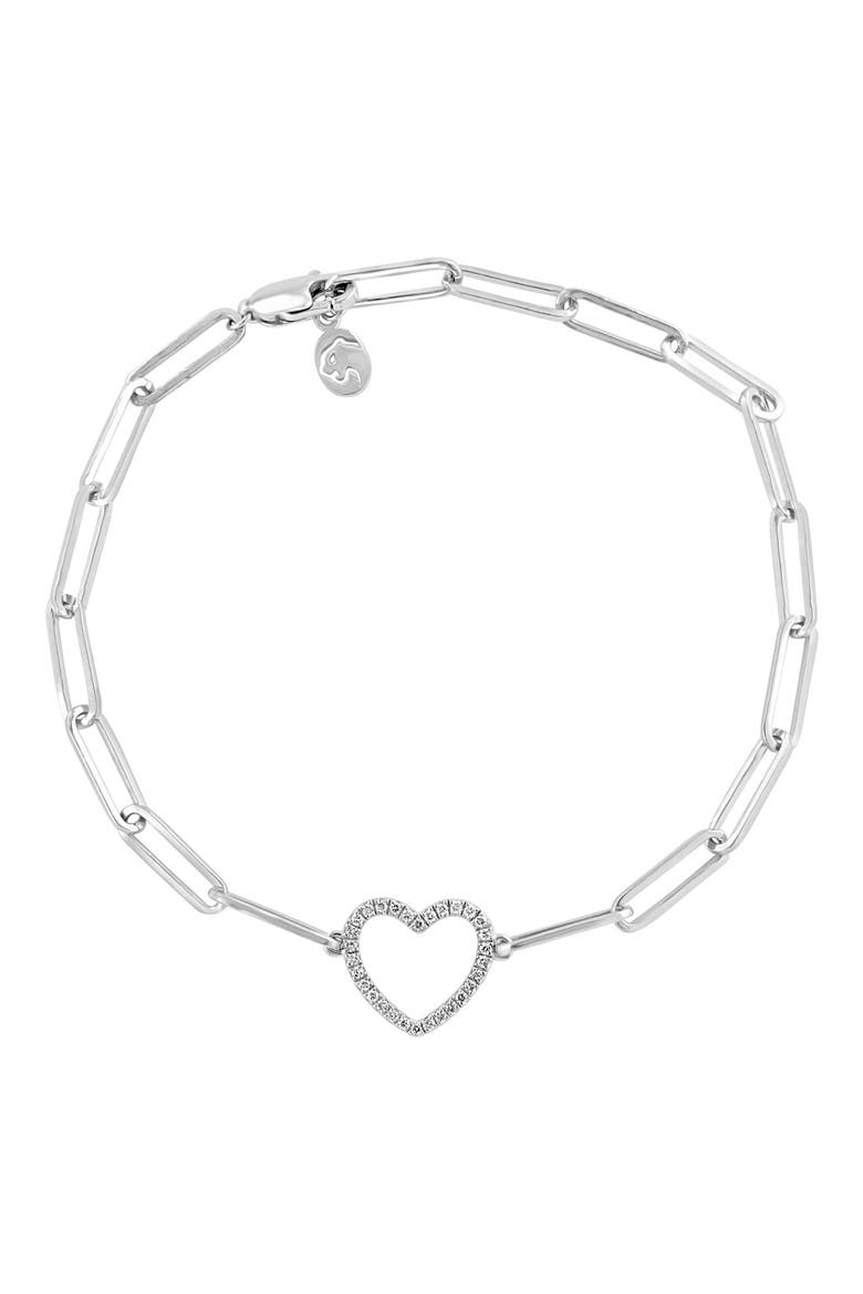 Sterling Silver Diamond Open Heart Bracelet - 0.11 ctw., Main, color, WHITE