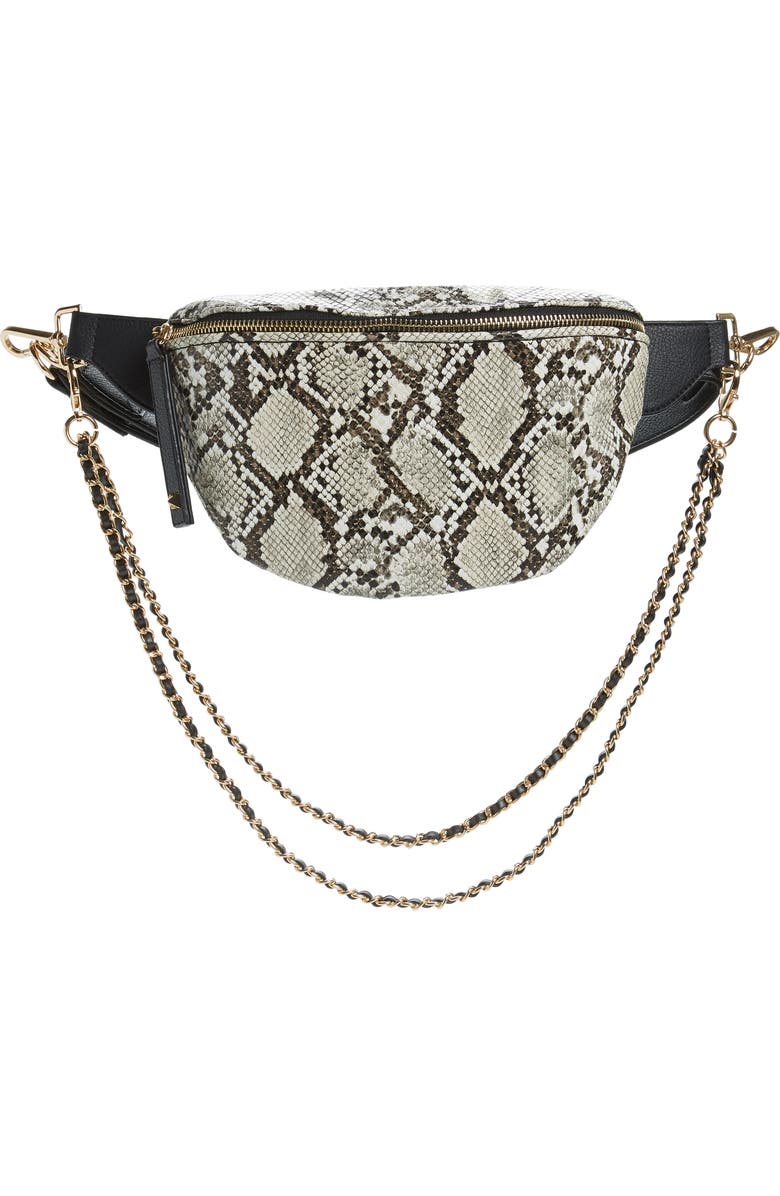 Like Dreams Animal Print Convertible Leather Belt Bag, Main, color,