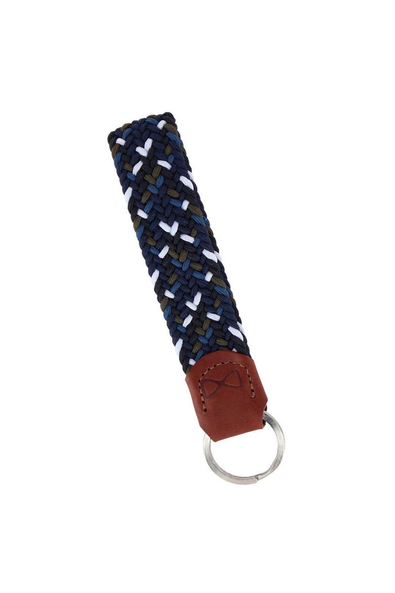 Augusta 25mm Leather & Braided Webbing Keychain, Main, color, Navy Blue, Black, and White