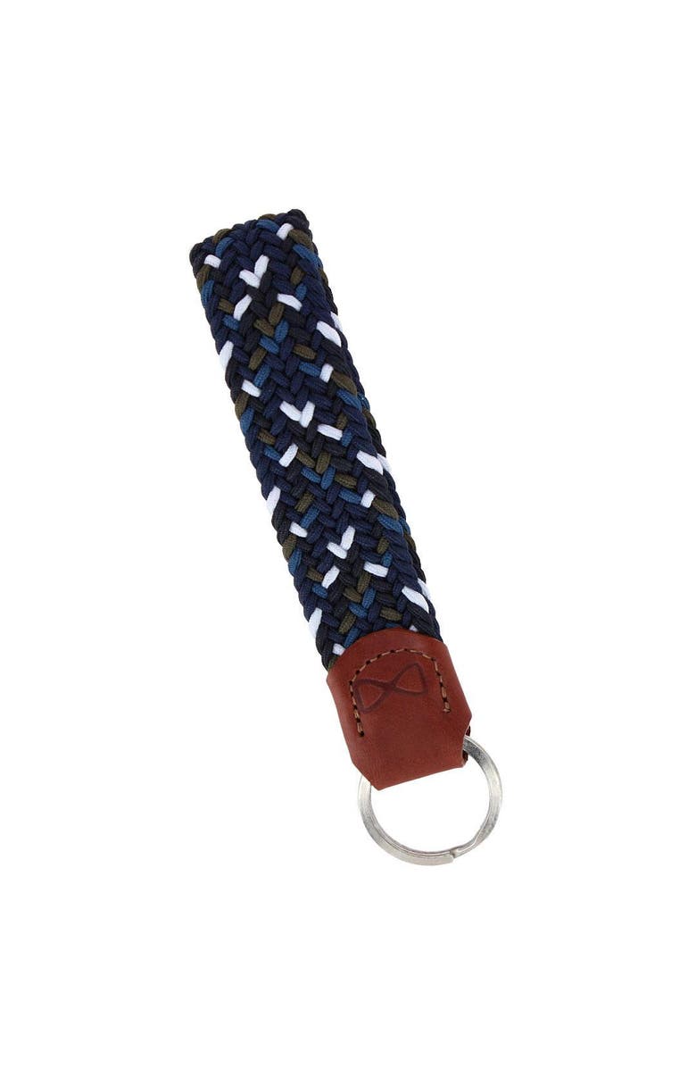 Trafalgar Augusta 25mm Leather & Braided Webbing Keychain, Main, color, Navy Blue, Black, And White