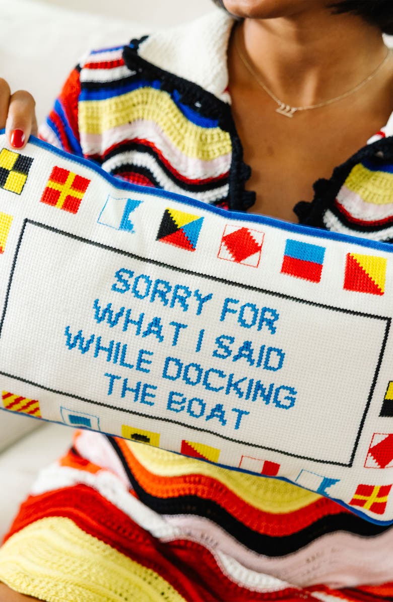 Furbish Docking The Boat Needlepoint Pillow, Alternate, color, Docking The Boat