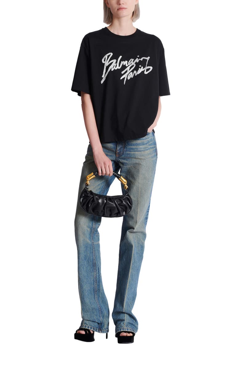 Balmain Boxy T-shirt with Balmain Paris Brush print, Alternate, color, Black