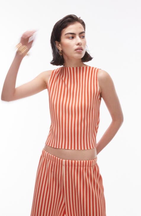 Stripe Plissé Sleeveless Top