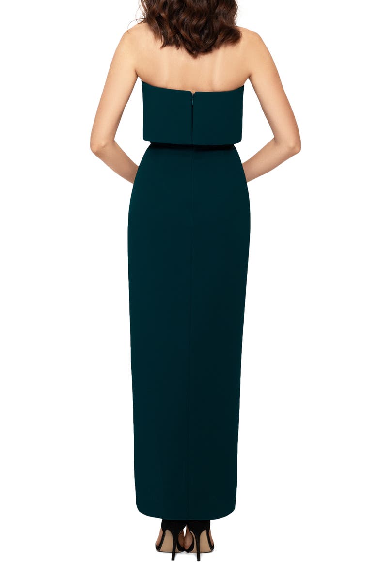 Xscape Strapless Popover Scuba Crepe Gown, Alternate, color, EMERALD