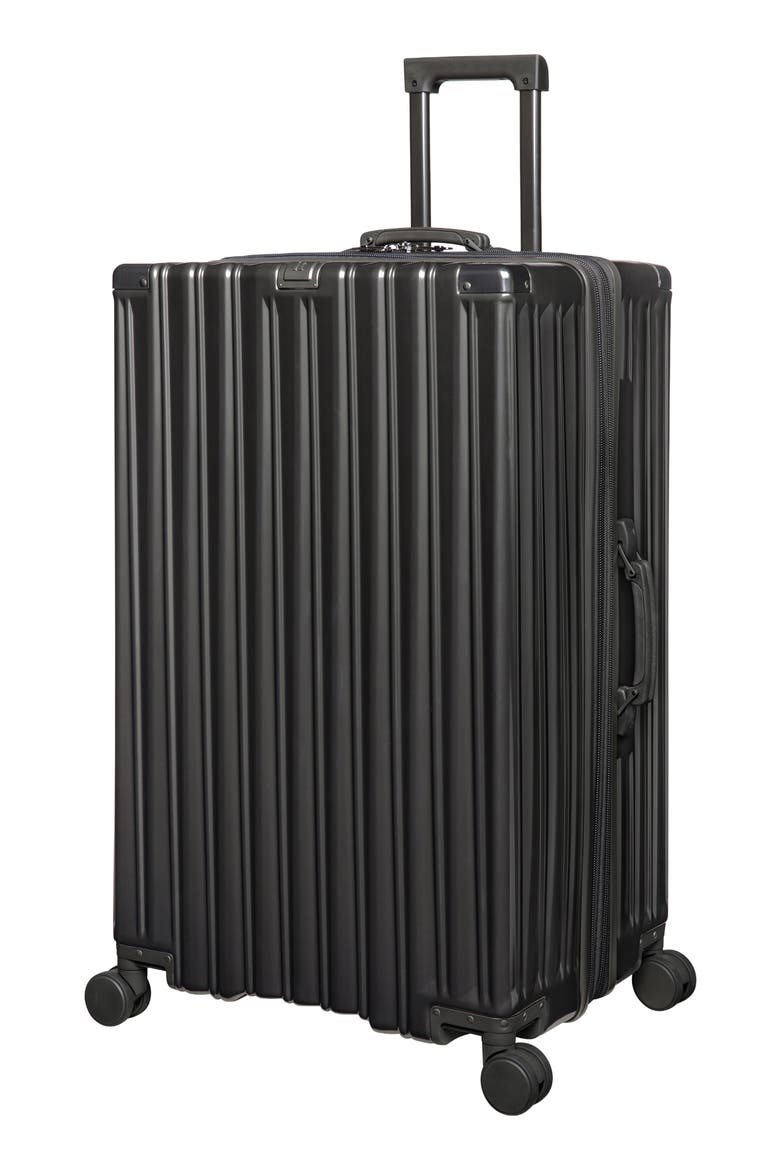 Fast Track Expandable Hardside Checked Spinner Suitcase, Main, color, METALLIC CHARCOAL