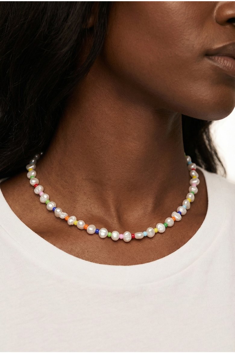 Rainbow Freshwater Pearl Necklace, Alternate, color, Gold