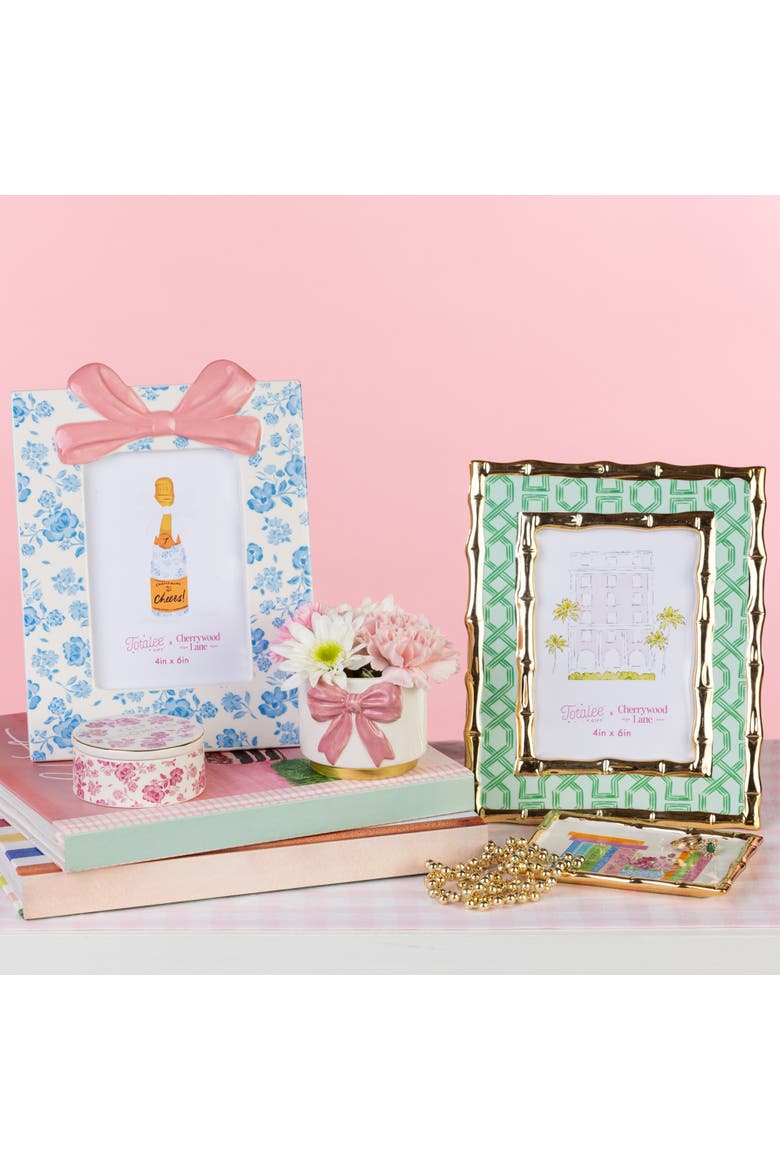 Blue Floral Photo Frame Ceramic Blue, Alternate, color, Blue