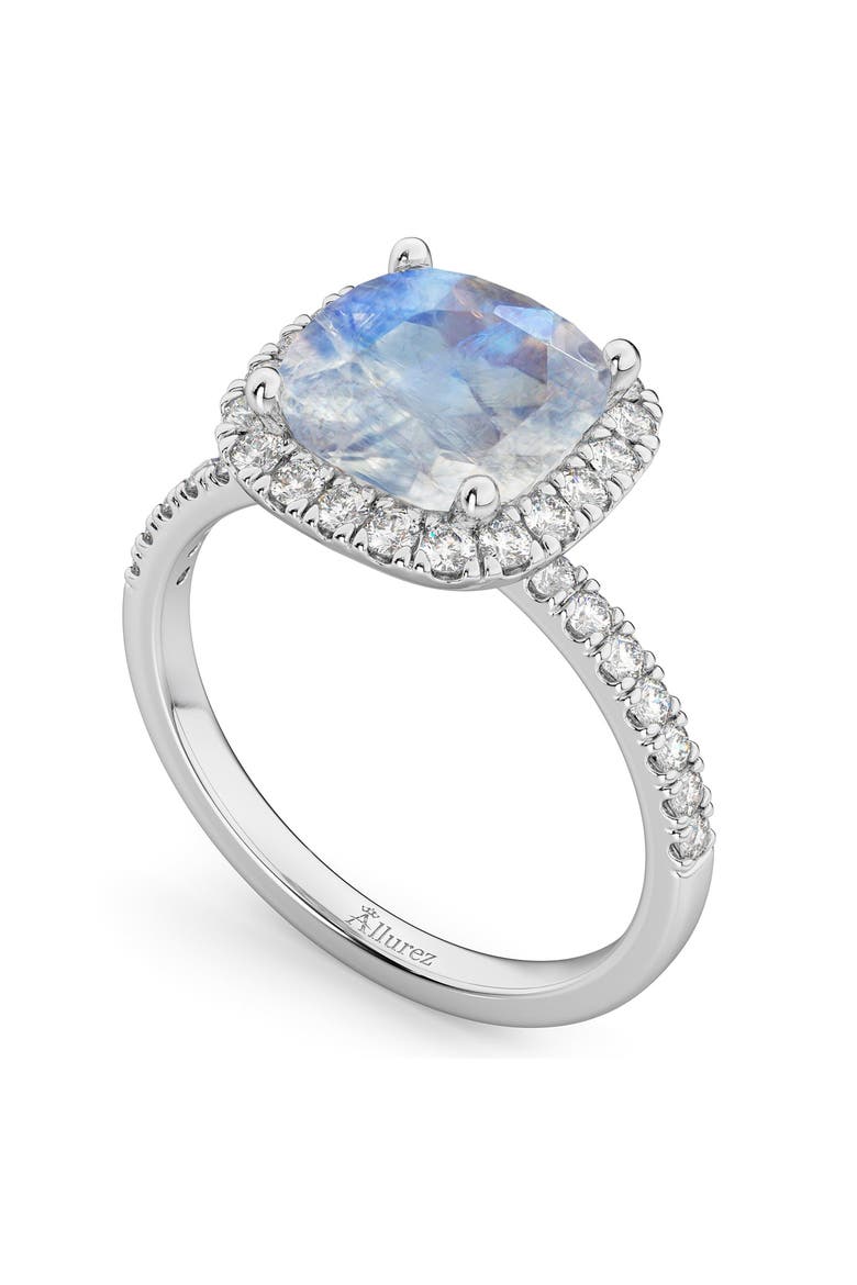 Cushion Cut Halo Moonstone & Diamond Engagement Ring 14k, Alternate, color, 3.11ct/White Gold